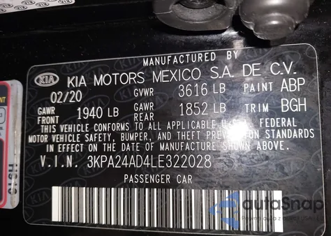 2020 Kia Rio S из США, поврежденный, VIN 3KPA24AD4LE322028